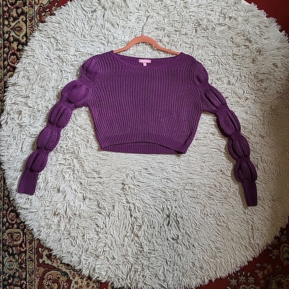 Dolls Kill Sugar Thrillz Purple Bubble Sleeveless Crop Sweater - S Small Cropped